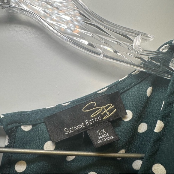 Suzanne Betro Teal/Black Polka Dot Long Sleeve Dress size 2X - Picture 2 of 12